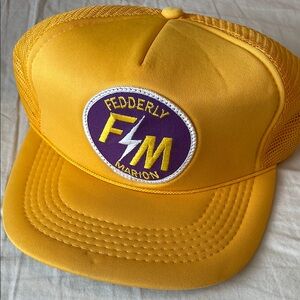 Yellow Trucker Hat with Purple Patch